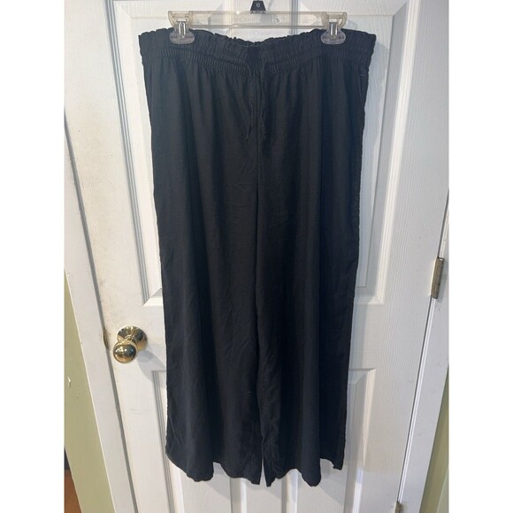 Calia Linen Pants Womens Sz L Stretch Drawstring Waist Pull On Black Wide Leg - Picture 7 of 7